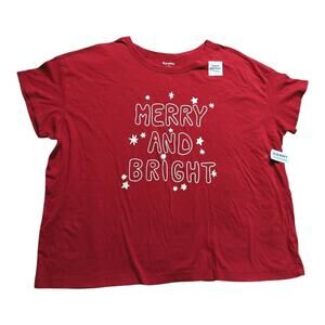 NWT Adult Old Navy Merry And Bright Christmas T-shirt, XXL, Red, Unisex
